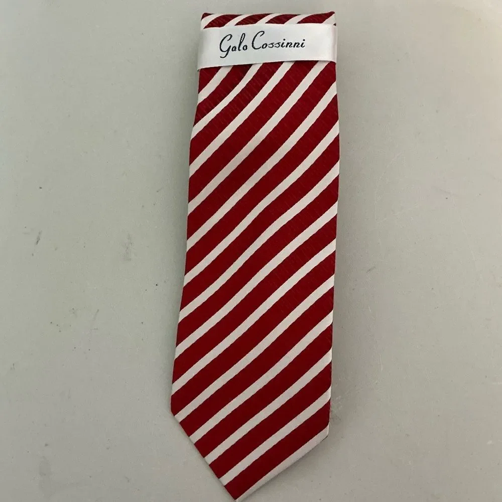 New Galo Cossinni Silk Red and White Mens Neck Tie NWT